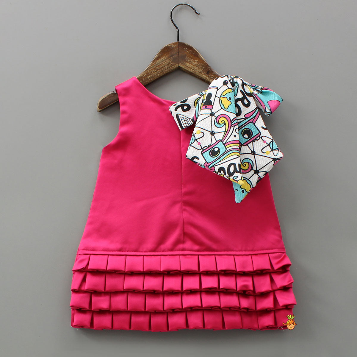 Pink Satin Frill Dress With Bow