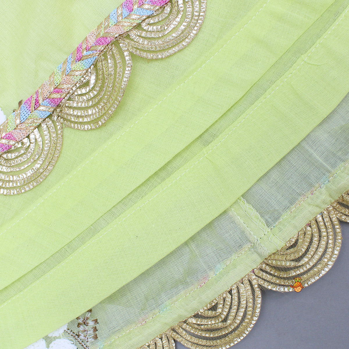 Pre Order: Yellow Ruffle Detailed Floral Top With Floral Embroidered Lehenga And Dupatta