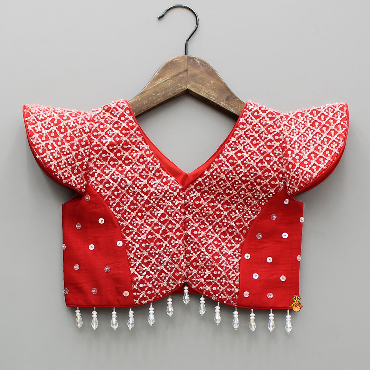 Pre Order: Sequin Embellished Red Top With Flared Lehenga