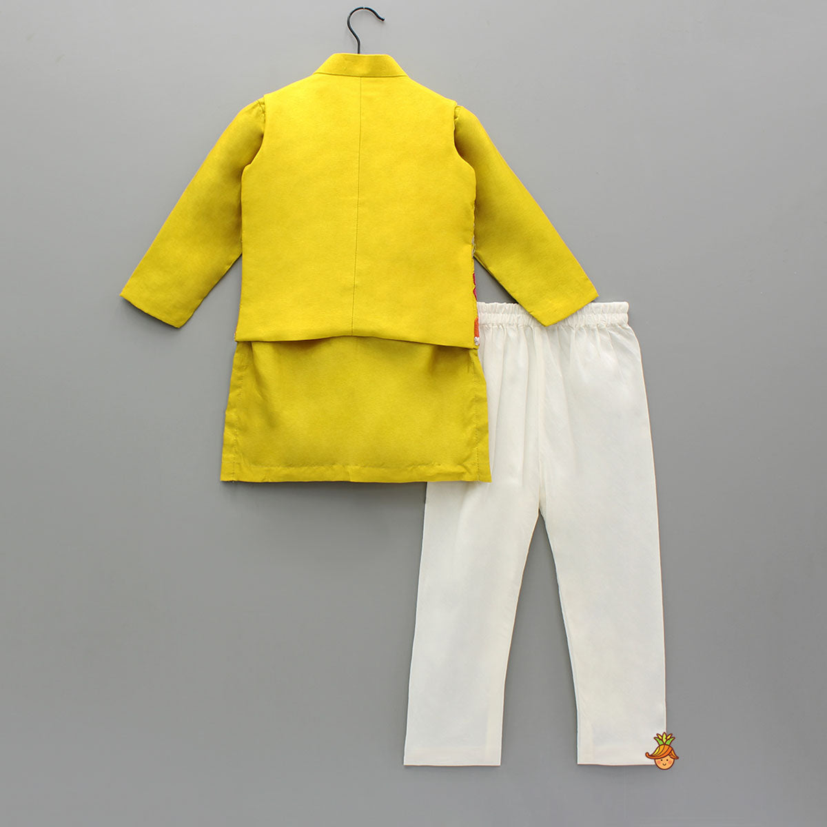 Pre Order: Yellow Kurta With Front Open Jacket And Churidar