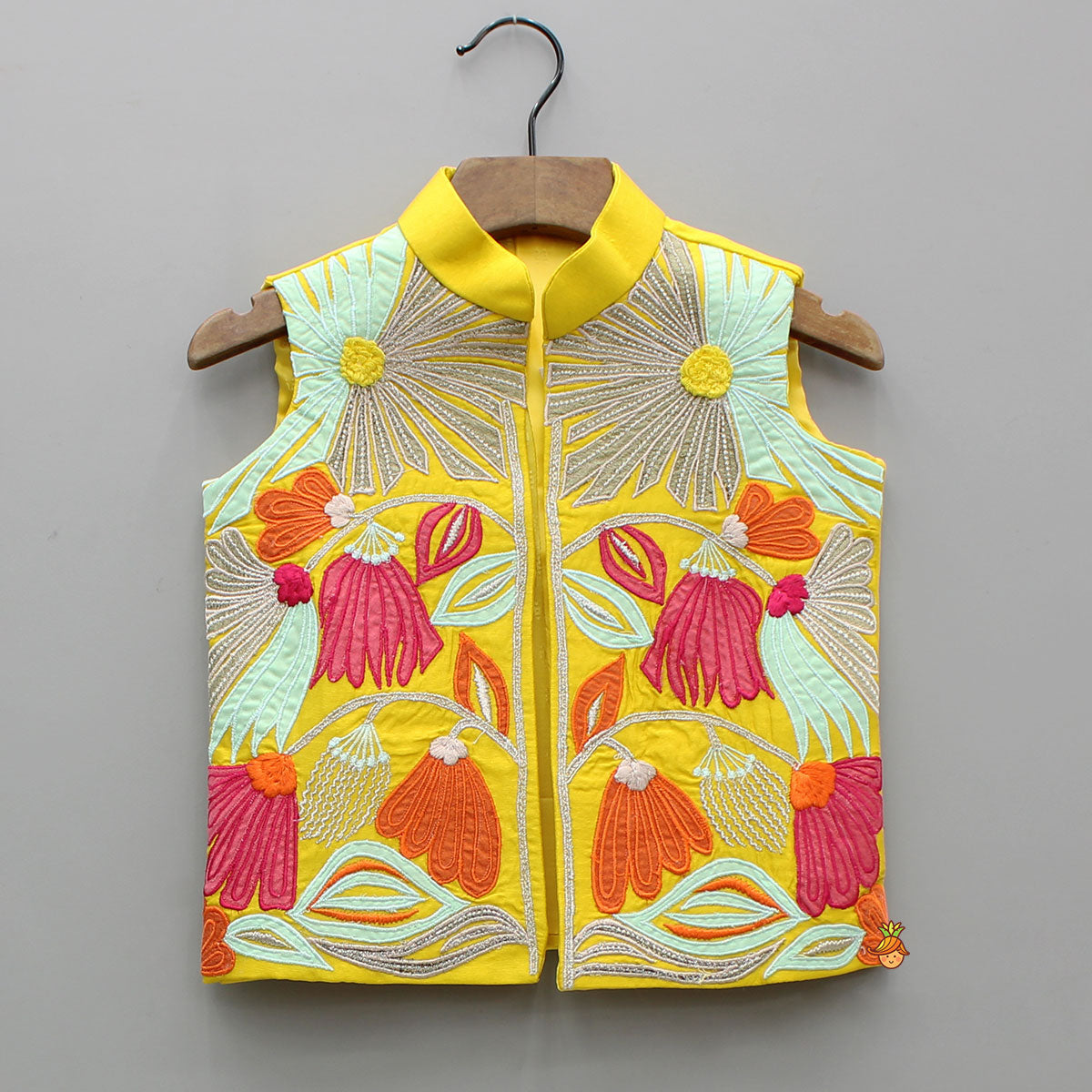 Pre Order: Yellow Kurta With Front Open Jacket And Churidar