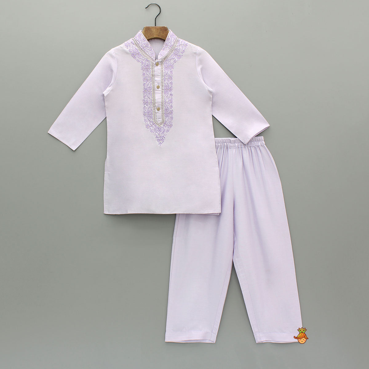Pre Order: Lilac Embroidered Kurta With Silk Pyjama