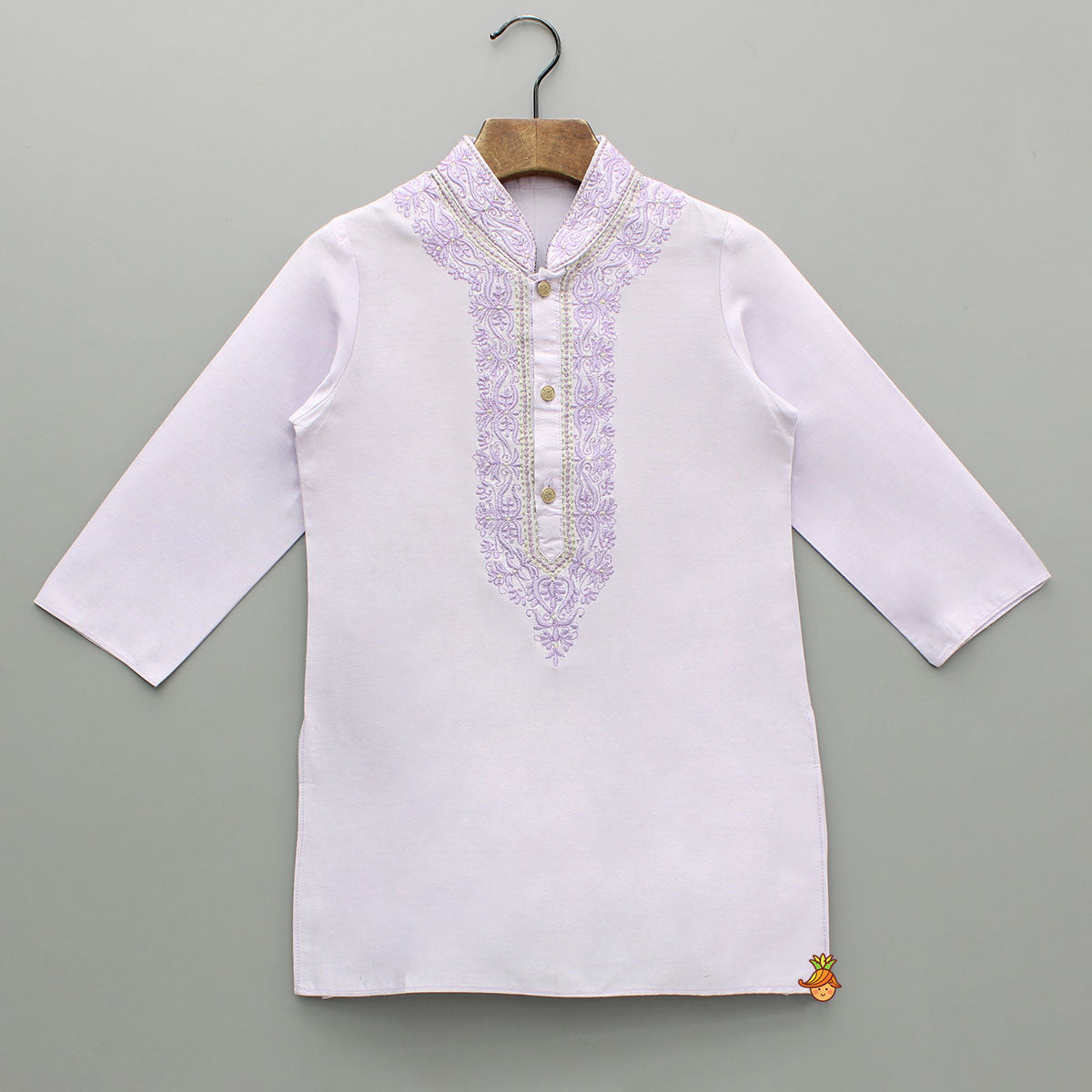 Pre Order: Lilac Embroidered Kurta With Silk Pyjama