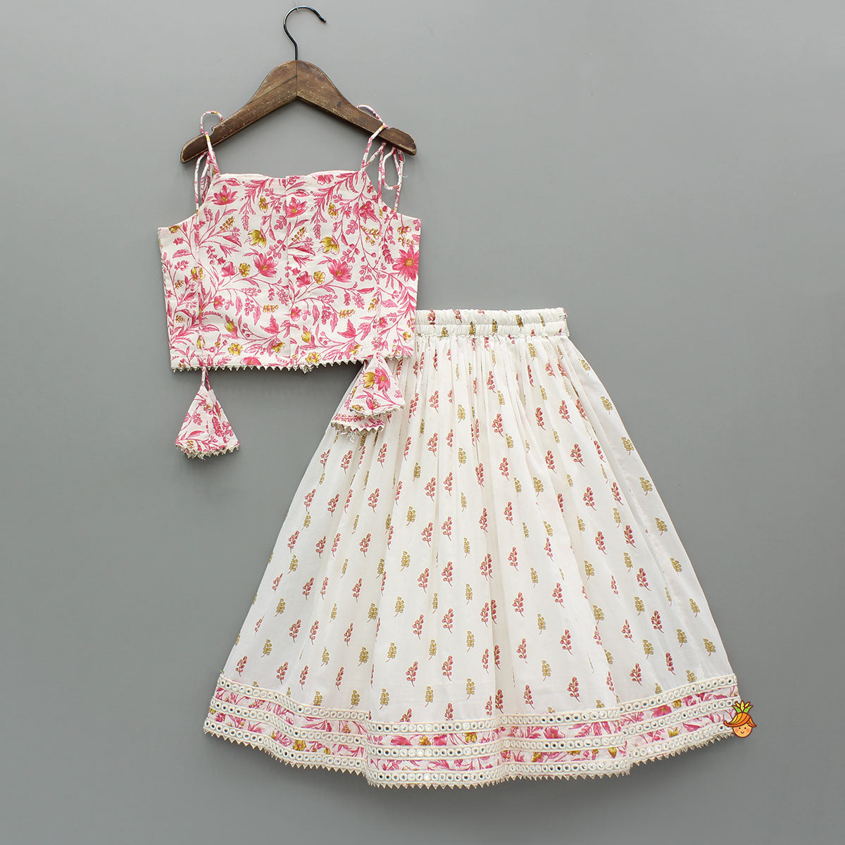 Floral Print Strappy Tie-Up Top With Lehenga