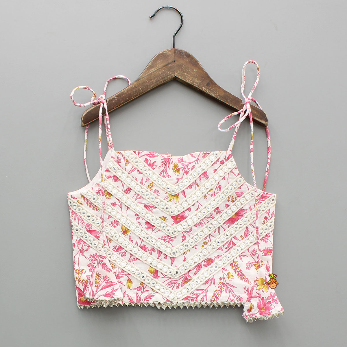 Floral Print Strappy Tie-Up Top With Lehenga