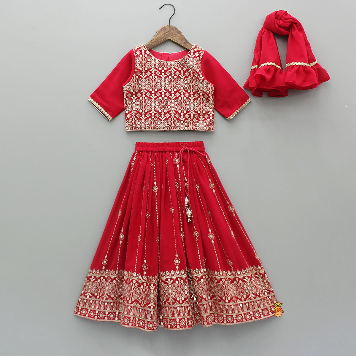 Sequin And Thread Embroidered Top With Matching Lehenga And Dupatta