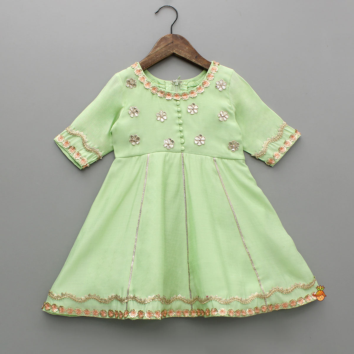 Pre Order: Mint Green Lace Embellished Kurti With Palazzo And Dupatta