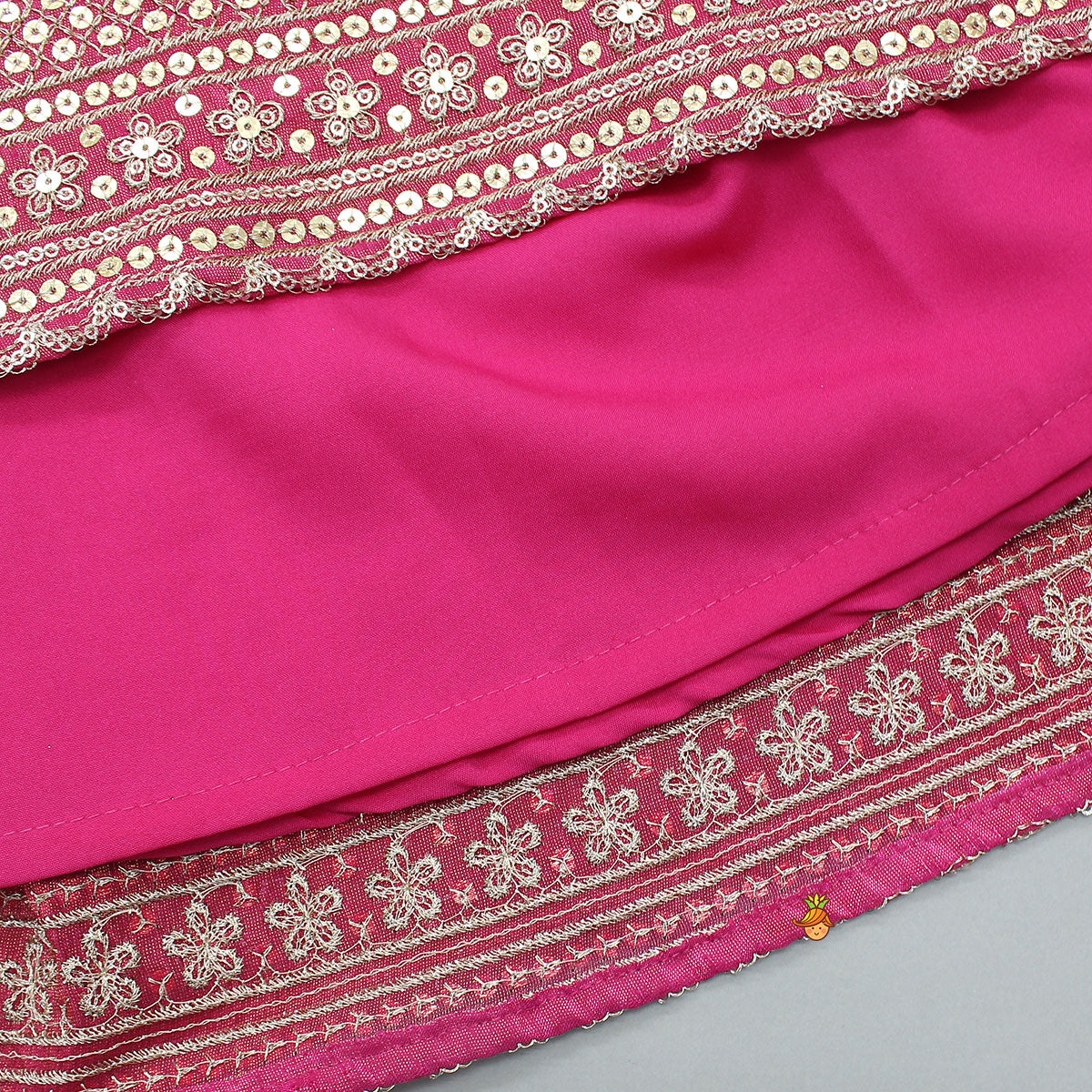 V-Neck Bandhani-Printed Pink Shimmery Top And Lehenga With Sequins Embroidered Matching Dupatta
