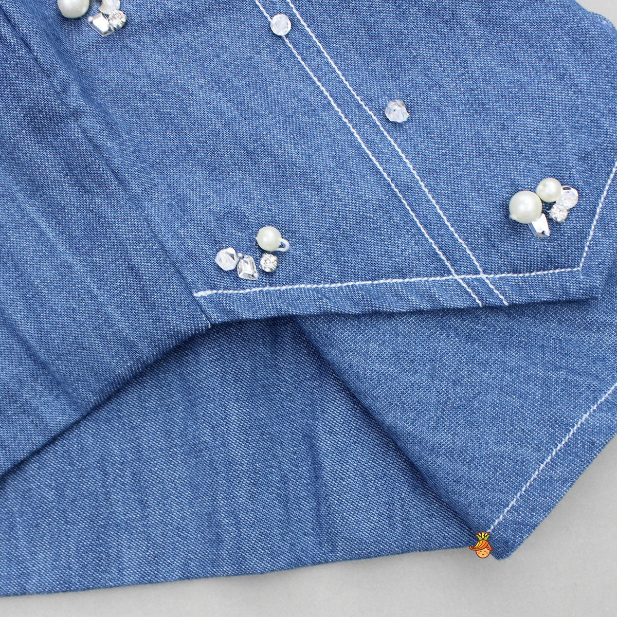 Pre Order: Front-Open Denim Blue Top With Pocket Detail Pant