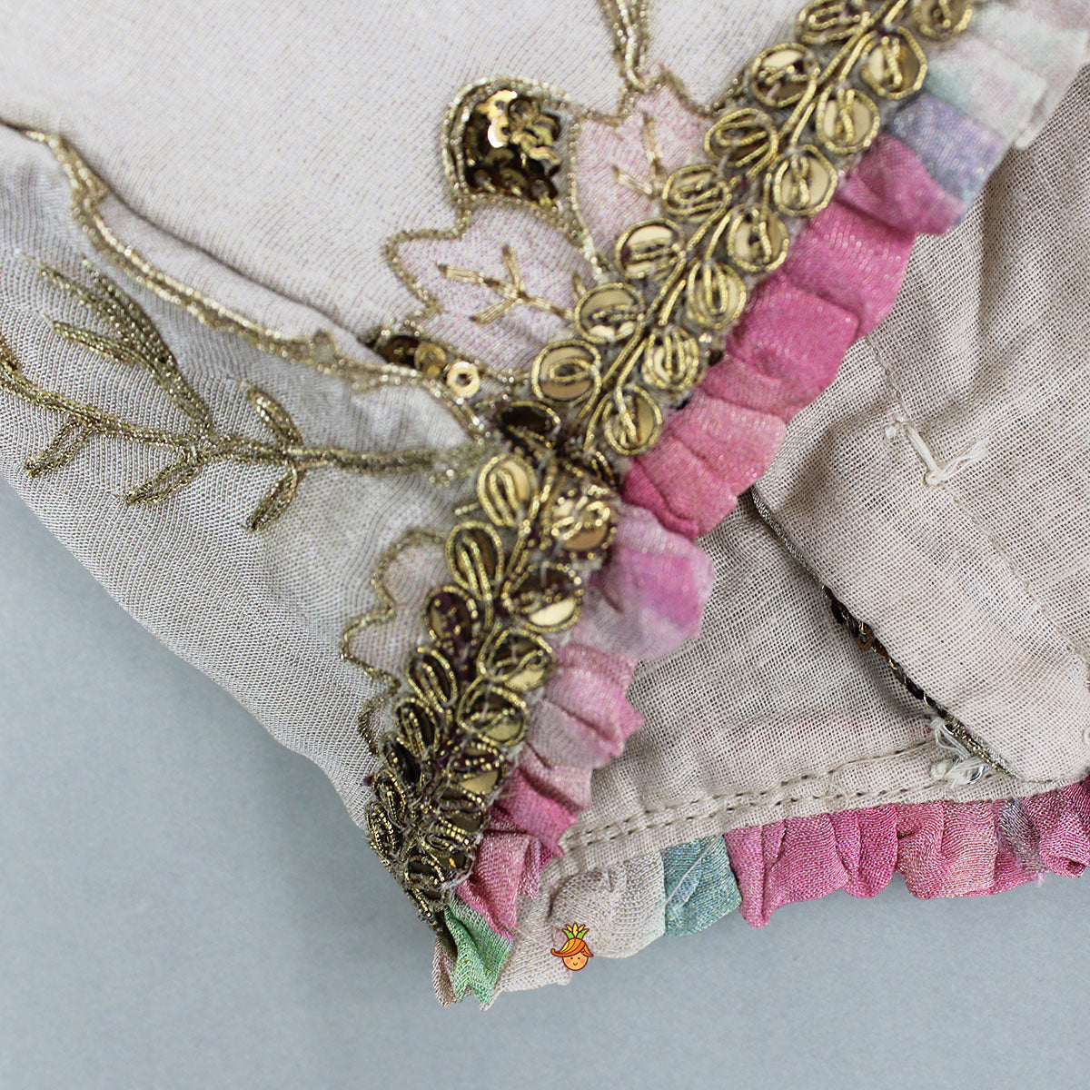 Pre Order: Beige Embroidered Top With Crush Tissue Palazzo