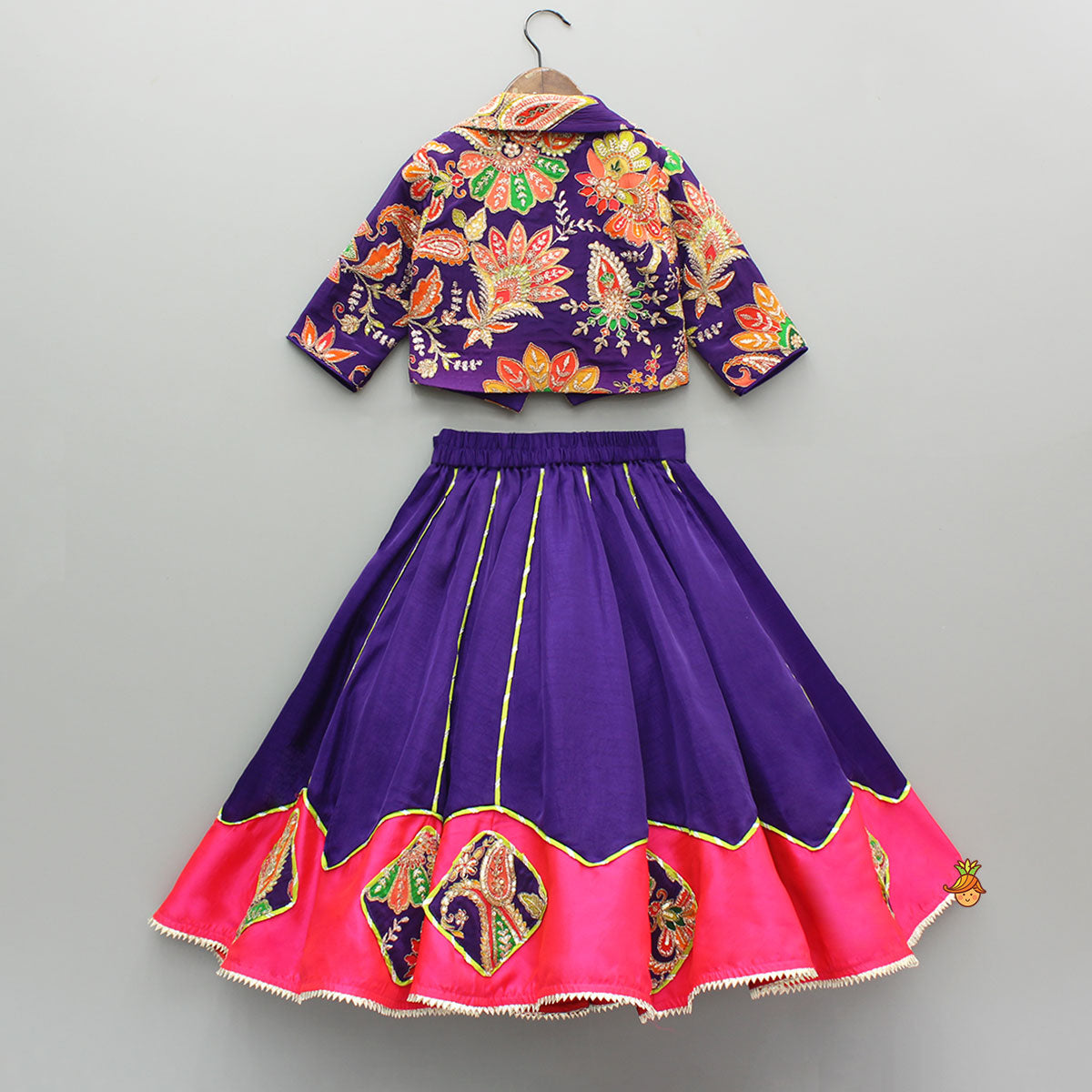 Pre Order: Heavy Embroidered Collar Neck Purple Top And Lehenga