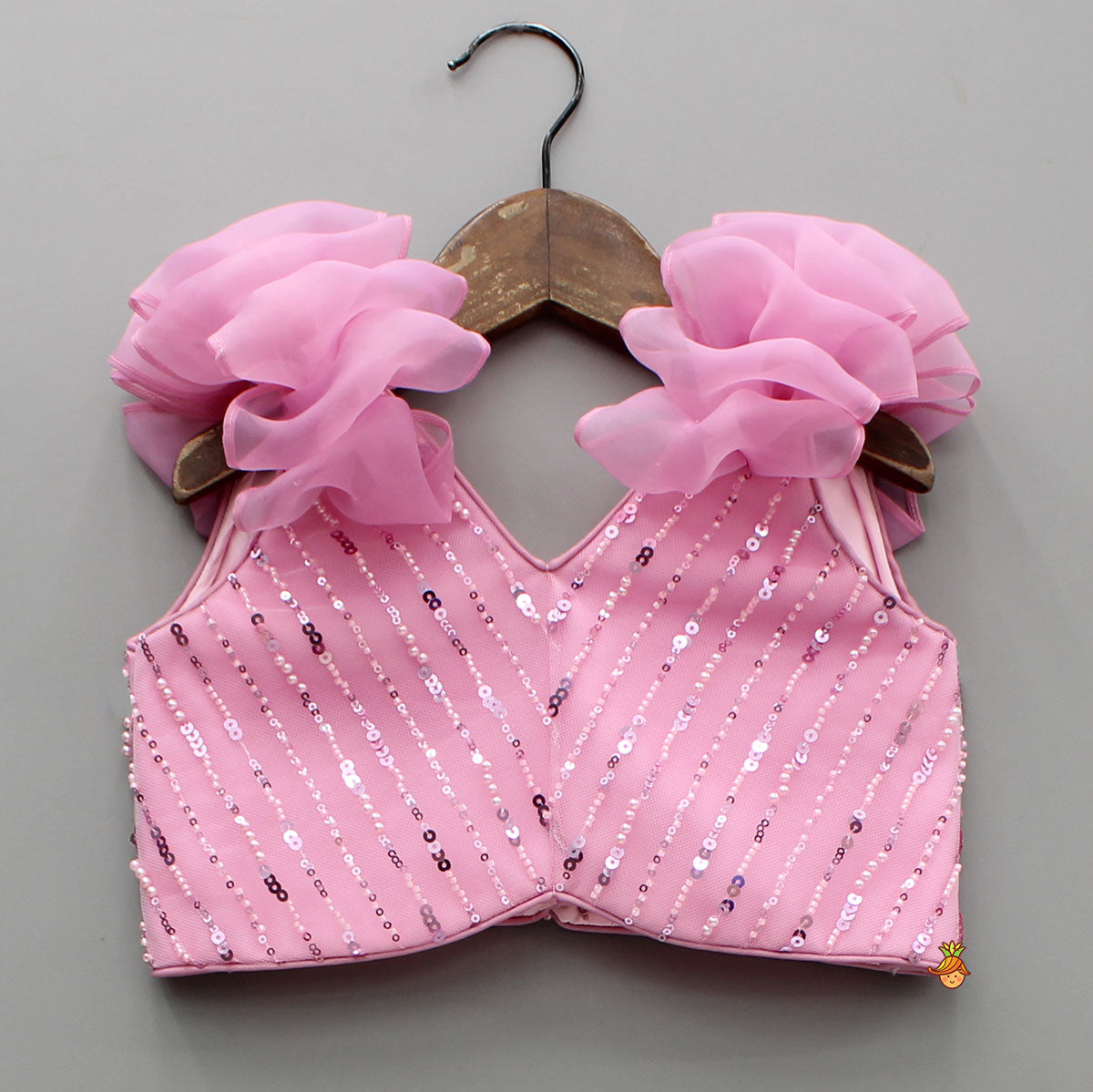 Pre Order: Pink Sequin Embellished Top With Lehenga