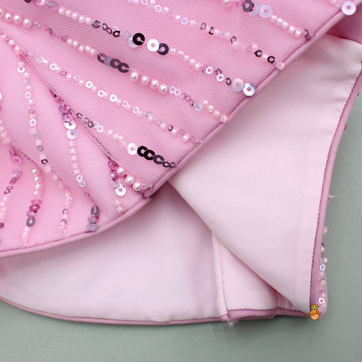 Pre Order: Pink Sequin Embellished Top With Lehenga