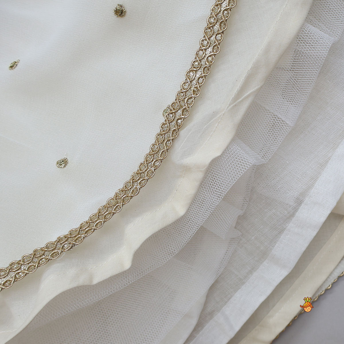 Pre Order: Pink Brocade Top With Off White Lehenga And Dupatta