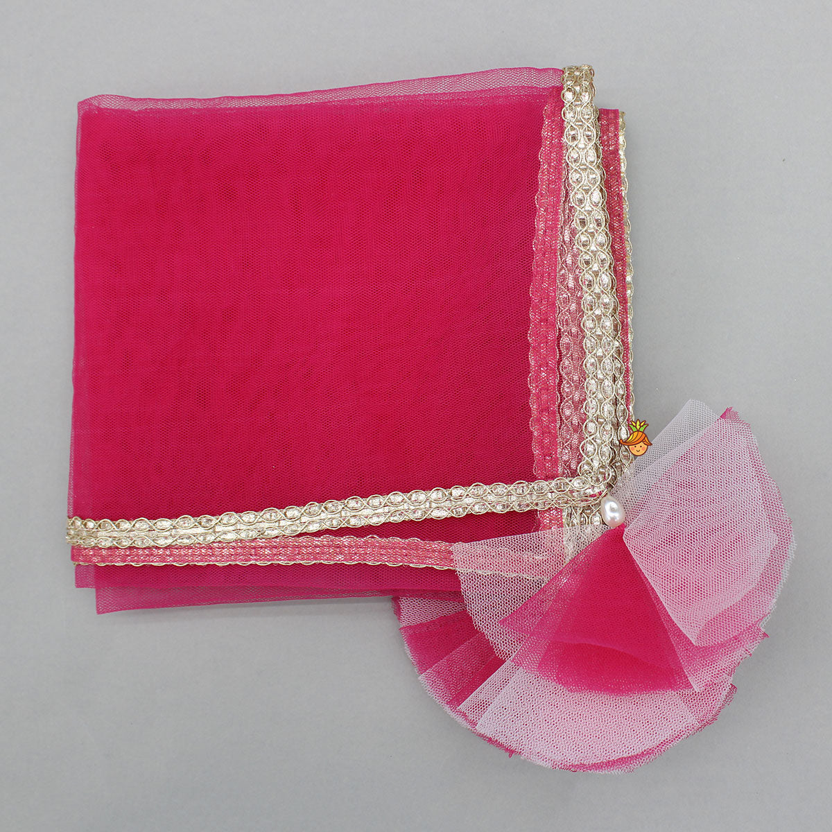 Pre Order: Pink Brocade Top With Off White Lehenga And Dupatta