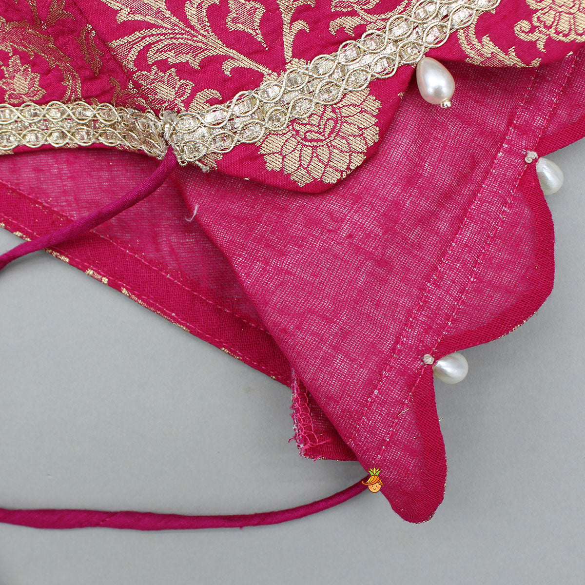 Pre Order: Pink Brocade Top With Off White Lehenga And Dupatta