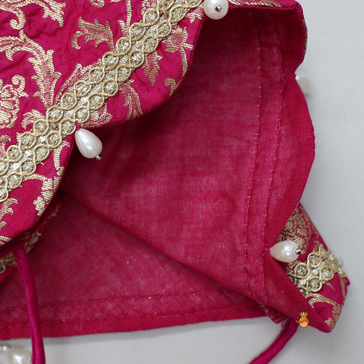 Pre Order: Pink Brocade Top With Off White Lehenga And Dupatta
