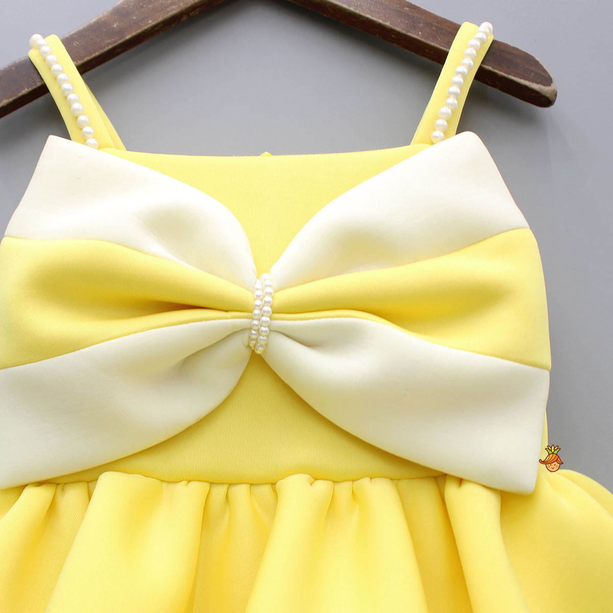Pre Order: Bow Embellished Yellow Strappy Flared Dress