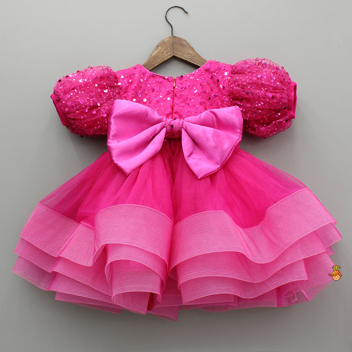 Pre Order: Pink Sequin Embellished Layered Bow Dress