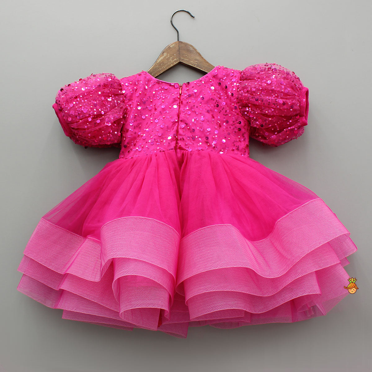 Pre Order: Pink Sequin Embellished Layered Bow Dress
