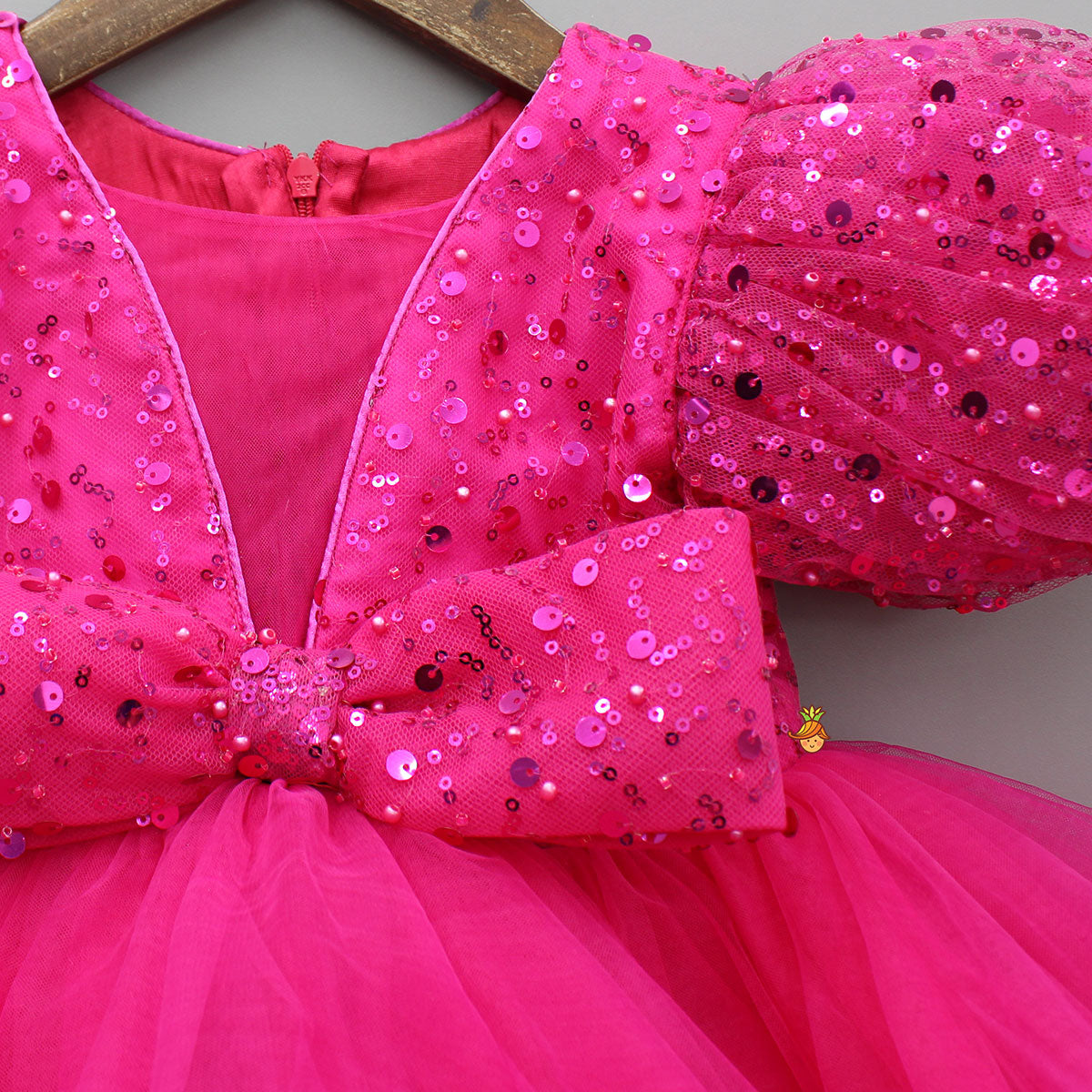 Pre Order: Pink Sequin Embellished Layered Bow Dress