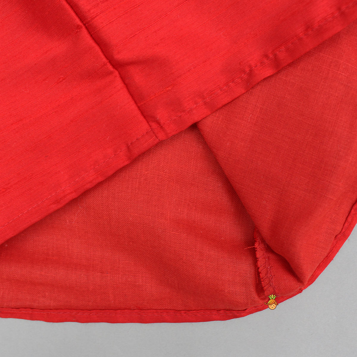 Pre Order: Multicolor Elephant Embroidered Red Mundu Shirt With Lungi And Angavastram (Shawl) Set