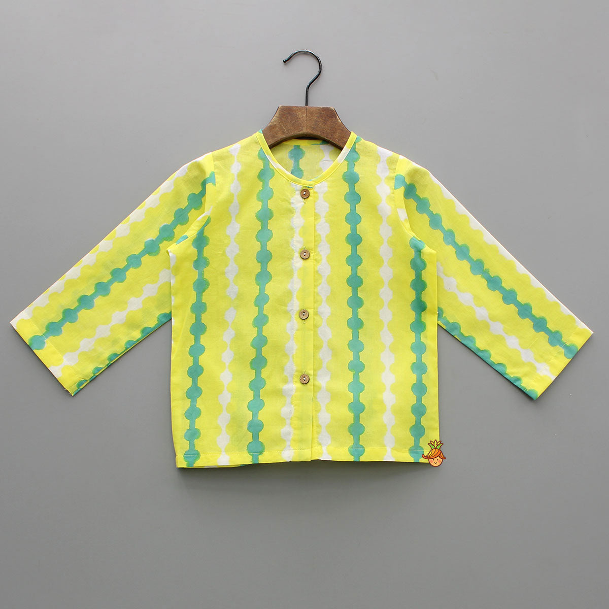 Pre Order: Yellow And Green Cotton Printed Sleepwear Set