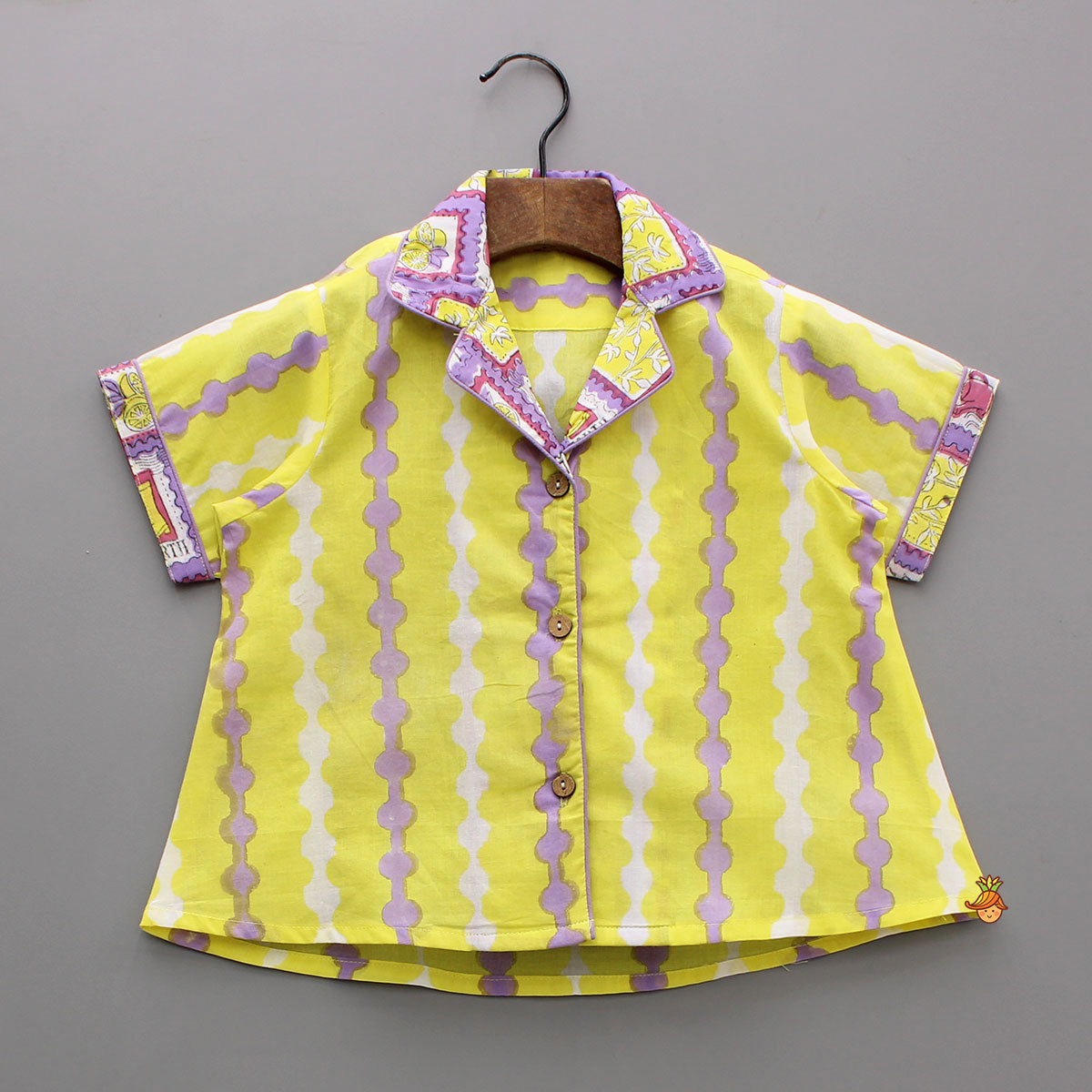 Pre Order: Yellow And Purple Printed Sleepwear