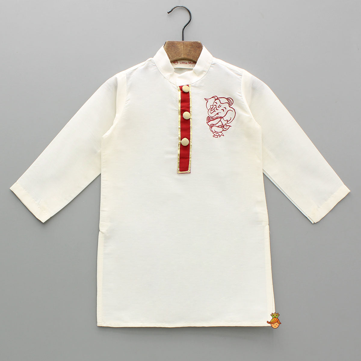 Ganesha Embroidered Off White Kurta And Dhoti