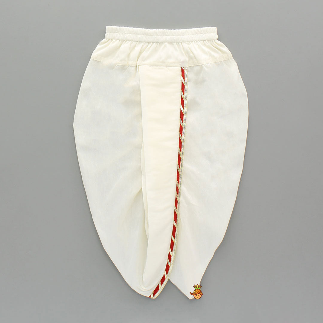 Ganesha Embroidered Off White Kurta And Dhoti