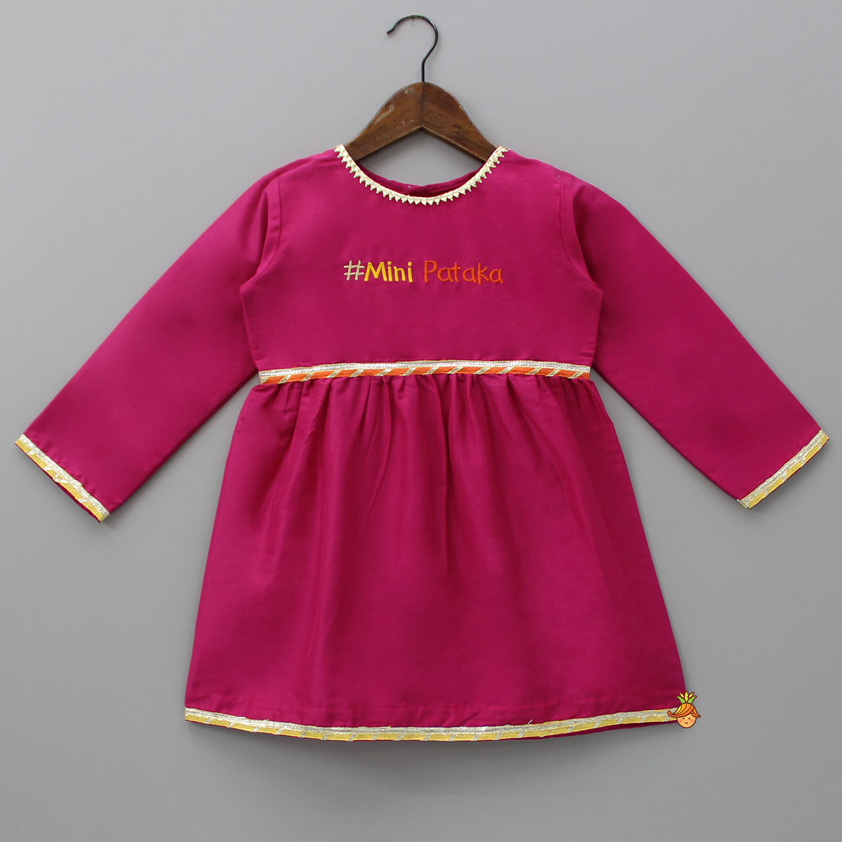 Thread Embroidered Pink Kurti And Yellow Lace Work Dhoti