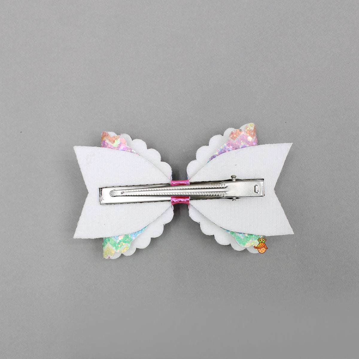 Multicolored Rainbow Faux Glitter Bow Hair Clip