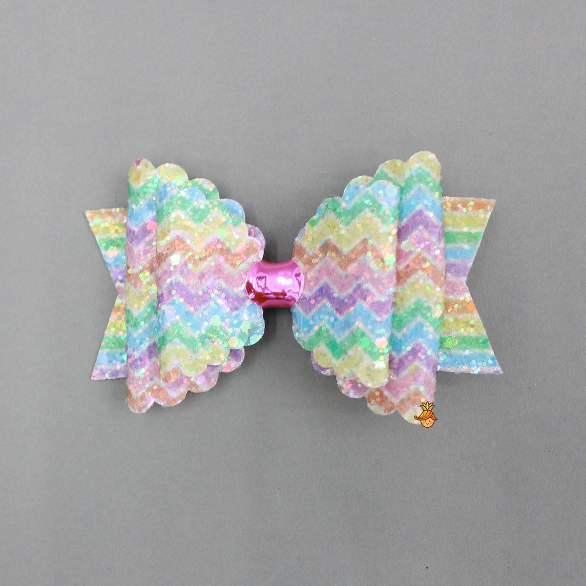 Multicolored Rainbow Faux Glitter Bow Hair Clip