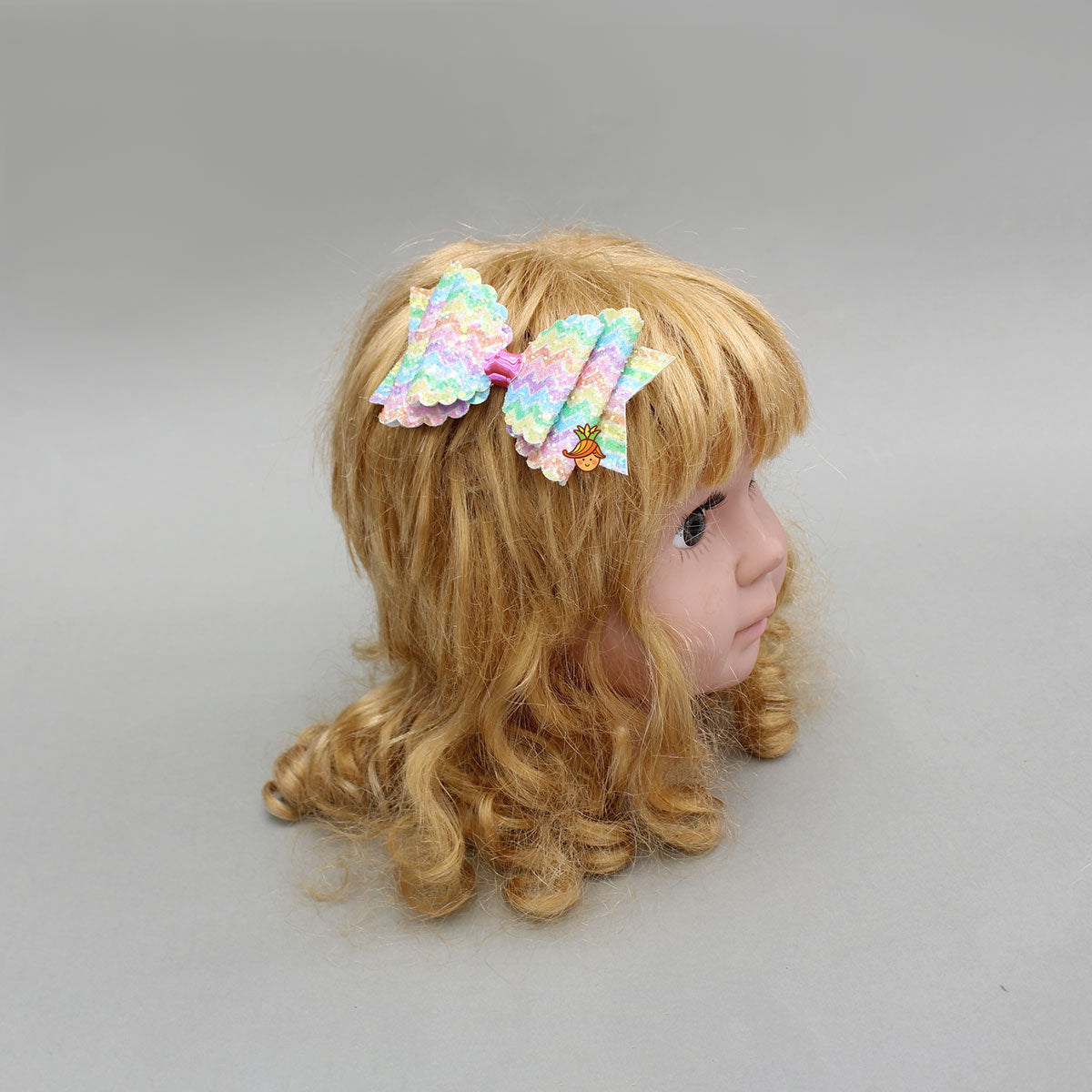 Multicolored Rainbow Faux Glitter Bow Hair Clip
