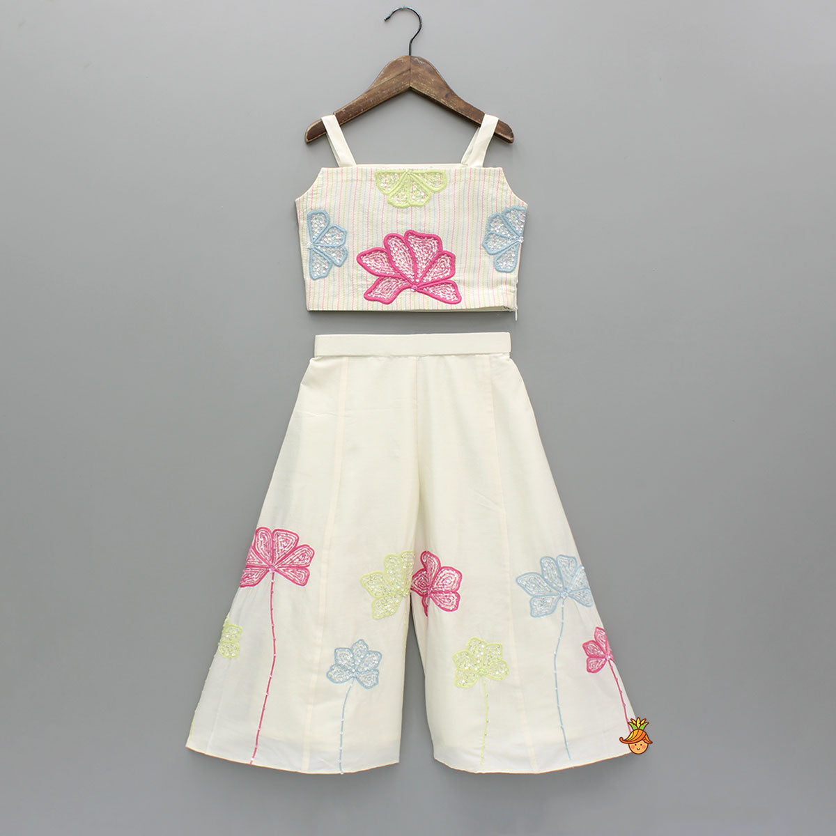 Pre Order: Sequin Hand Embroidered Floral Top And Flared Embroidered Palazzo