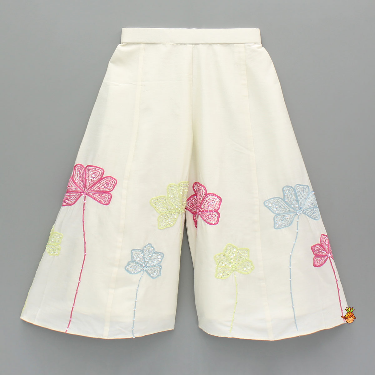 Pre Order: Sequin Hand Embroidered Floral Top And Flared Embroidered Palazzo