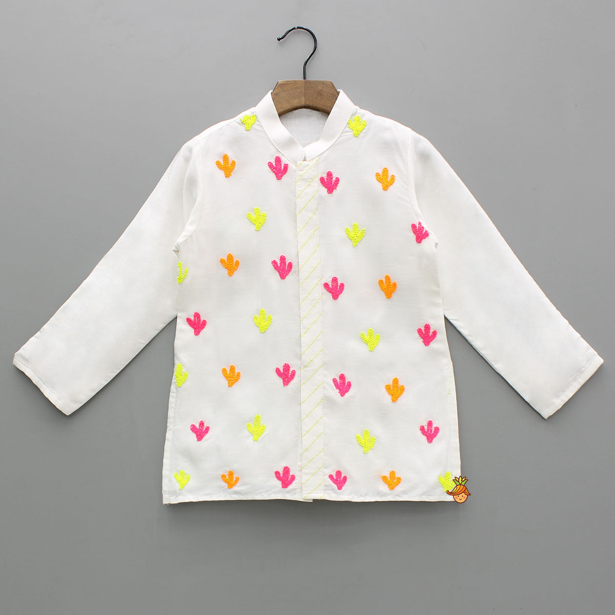 Pre Order: White Multicolour Embroidered Silk Kurta With Pyjama