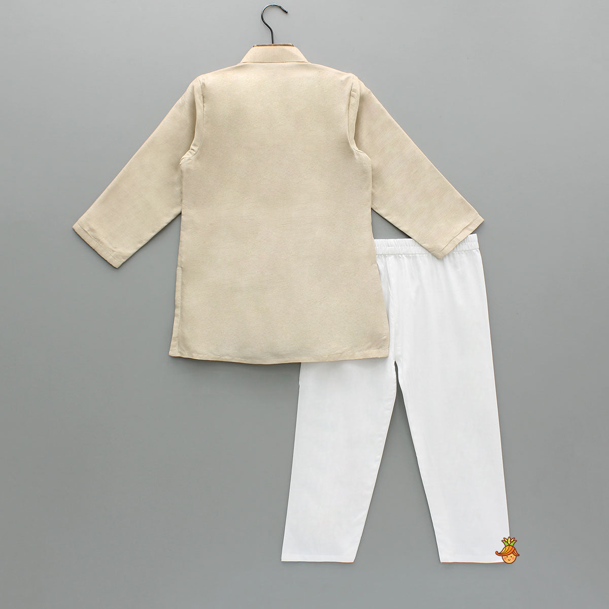 Pre Order: Pure Silk Beige Embroidered Kurta With White Pyjama