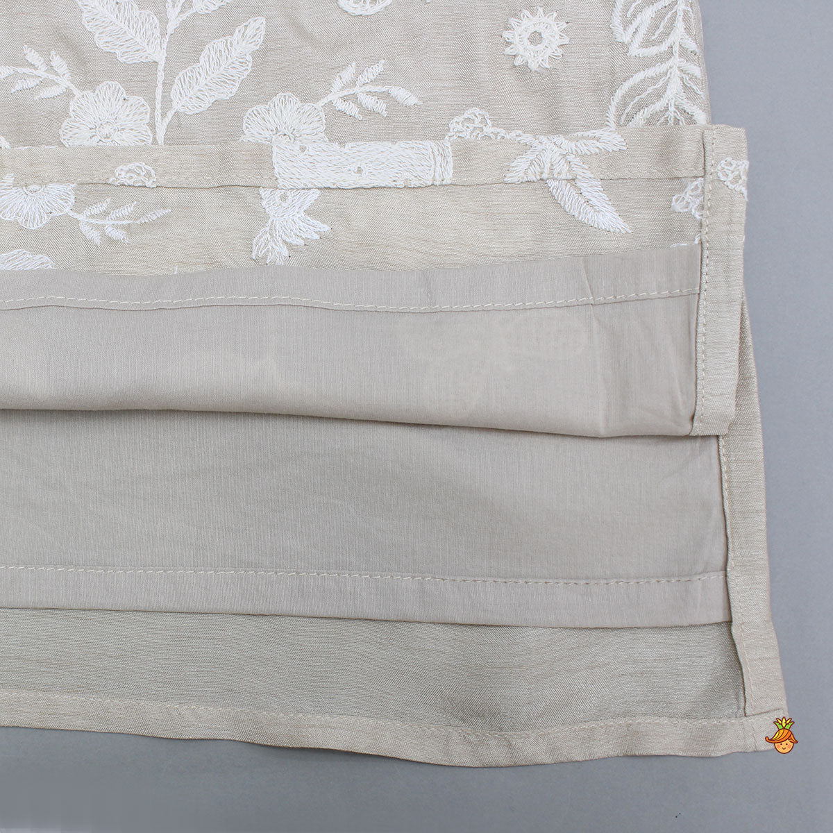 Pre Order: Pure Silk Beige Embroidered Kurta With White Pyjama