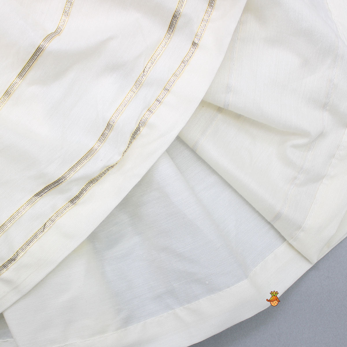 Pre Order: Krishna Embroidered Angarkha Top With Lace Work Green Dhoti And Mukut