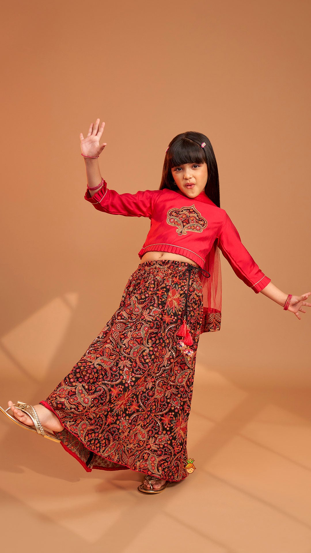 Beautiful Embroidered Pink Top With Floral Embroidered Lehenga And Dupatta