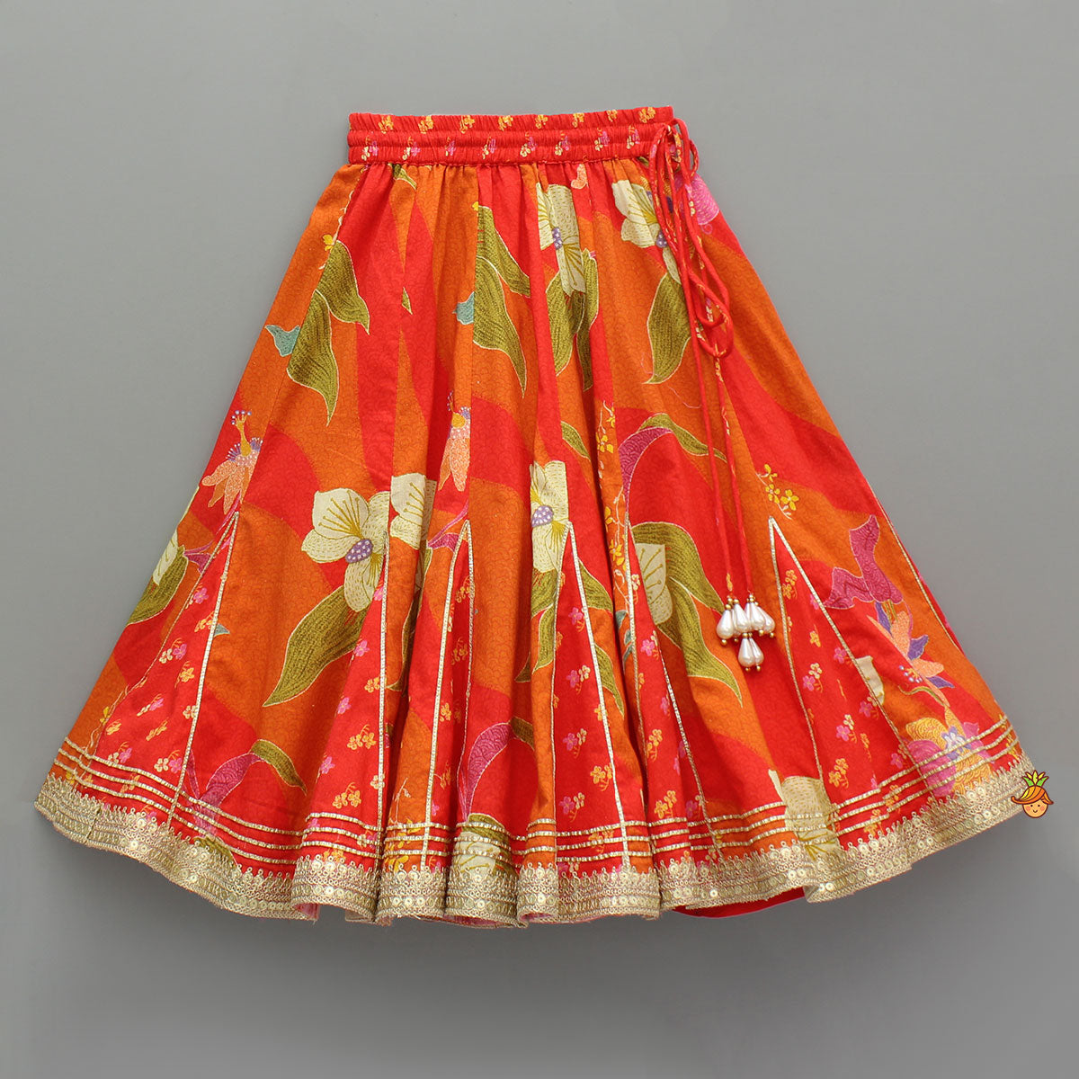Pre Order: Red Sleeveless Embroidered Scalloped Top With Lehenga And Hairband