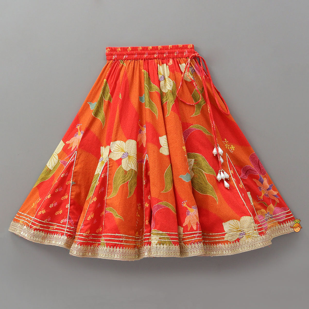 Pre Order: Red Sleeveless Embroidered Scalloped Top With Lehenga And Hairband