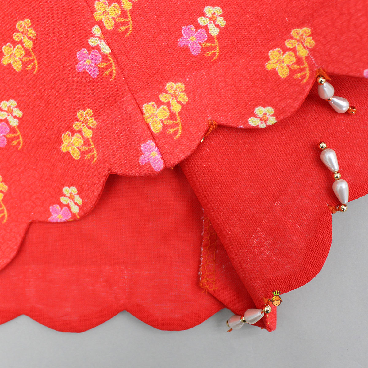 Pre Order: Red Sleeveless Embroidered Scalloped Top With Lehenga And Hairband