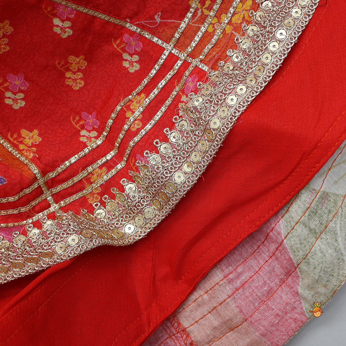 Pre Order: Red Sleeveless Embroidered Scalloped Top With Lehenga And Hairband