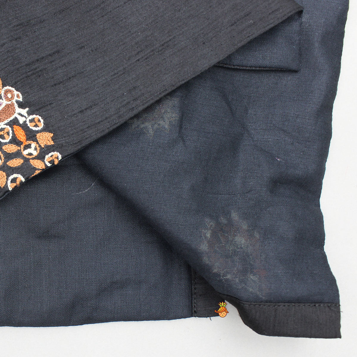 Pre Order: Black Asymmetric Floral Embroidered Kurta With Pyjama