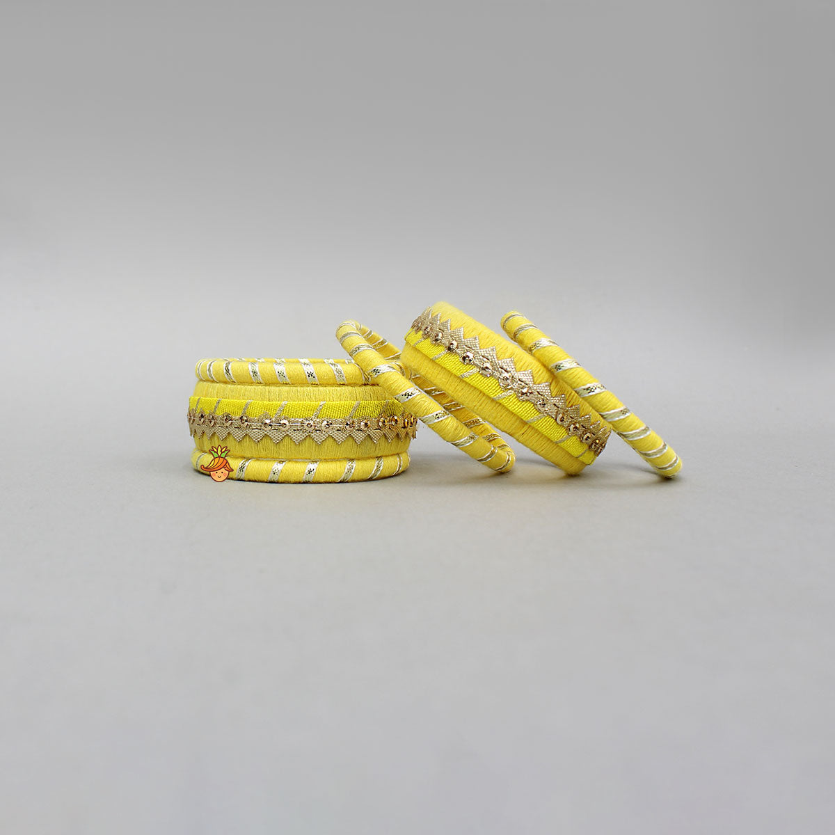 Gota Lace-Embellished Yellow Thread Bangles