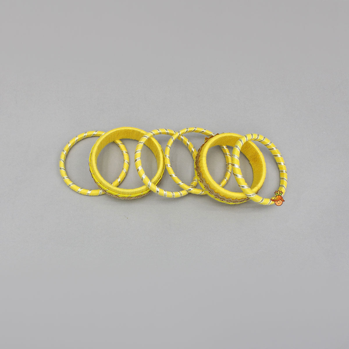 Gota Lace-Embellished Yellow Thread Bangles