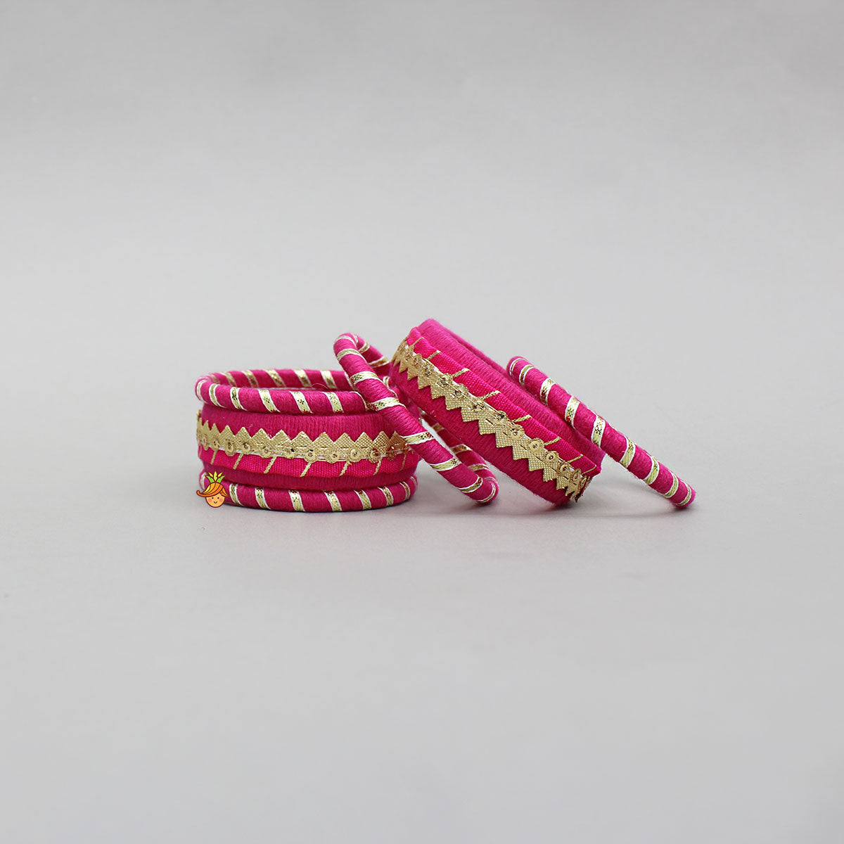 Gota Lace-Embellished Pink Thread Bangles