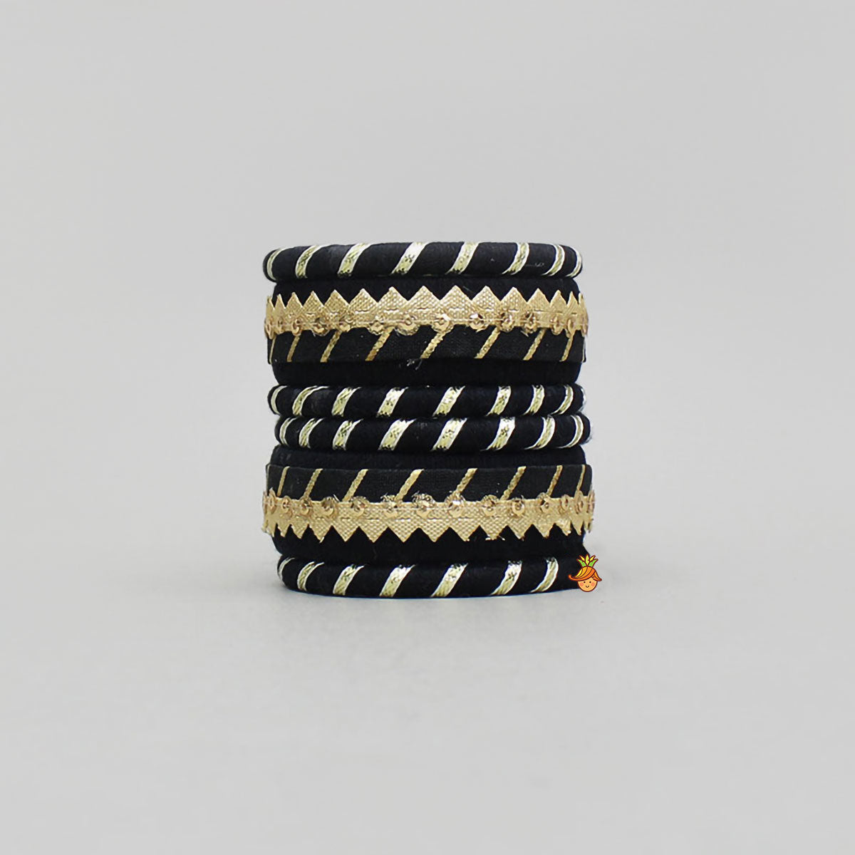 Gota Lace-Embellished Black Thread Bangles